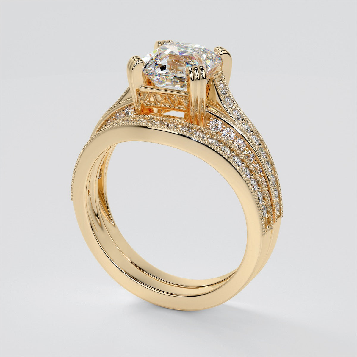 Tapered Claw-Style Asscher Cut Wedding Set with Accents
