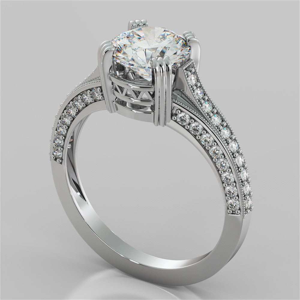 Accented Claw Round Cut Trio Wedding Set