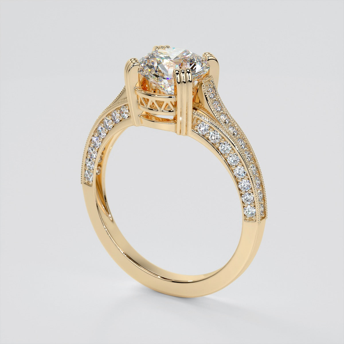 Lab Grown Diamond Round Cut Crown Cathedral Engagement Ring