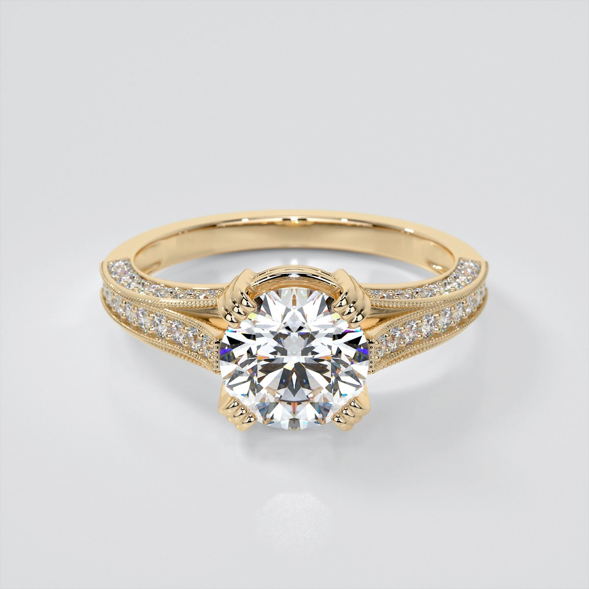 Lab Grown Diamond Round Cut Crown Cathedral Engagement Ring