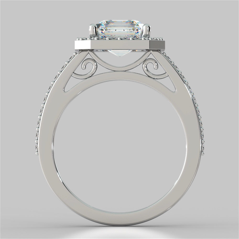 2.0CT Asscher Cut Lab Grown Diamond Halo Filigree Style Engagement Ring