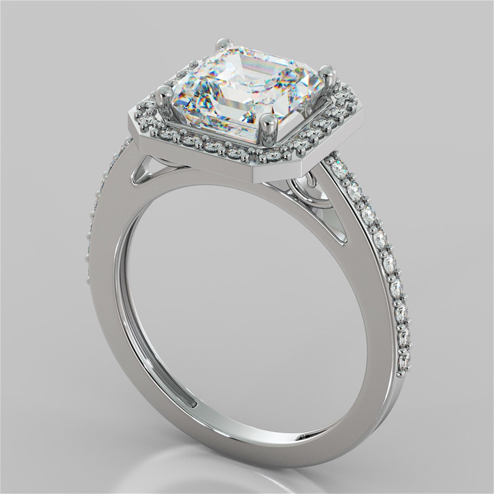 2.0CT Asscher Cut Lab Grown Diamond Halo Filigree Style Engagement Ring