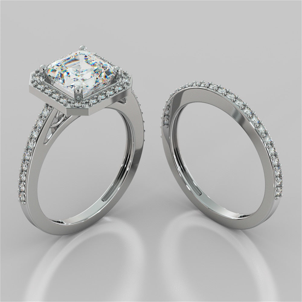 2.0CT Asscher Cut Lab Grown Diamond Halo Filigree Style Engagement Ring
