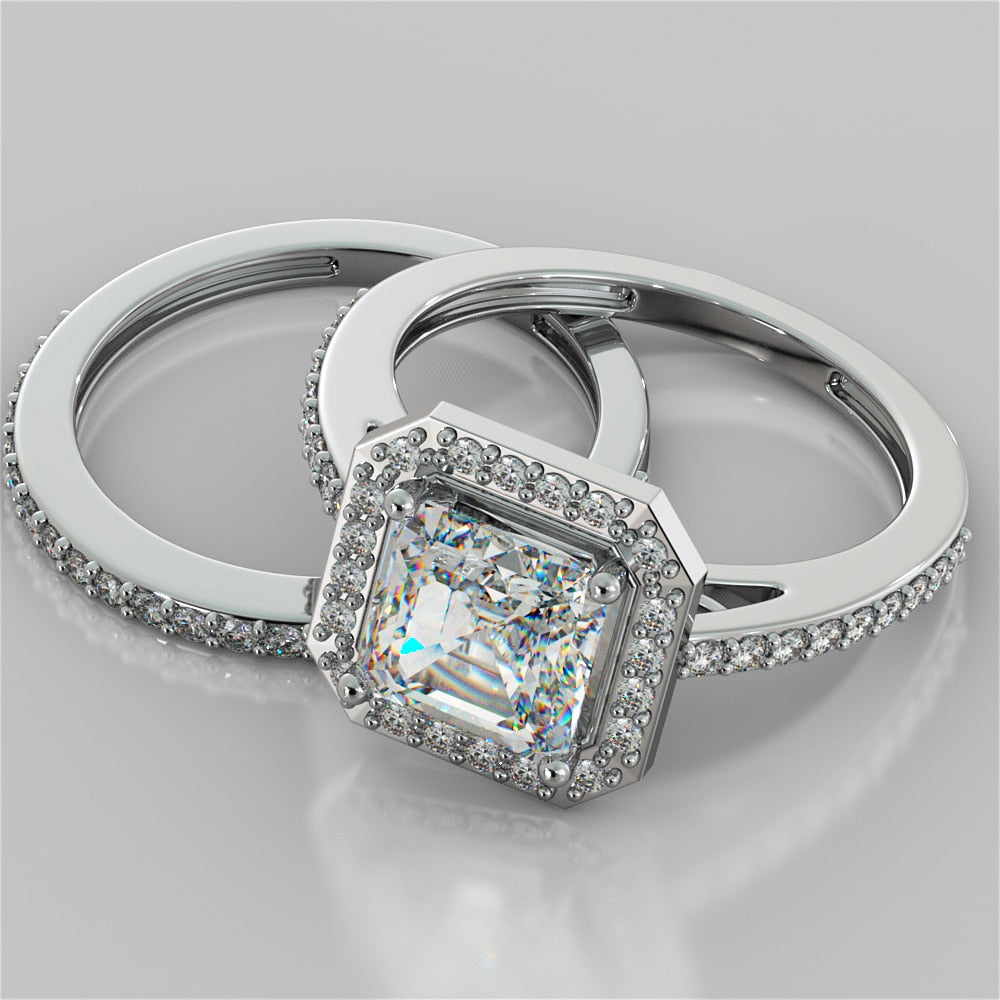 2.0CT Asscher Cut Lab Grown Diamond Halo Filigree Style Engagement Ring