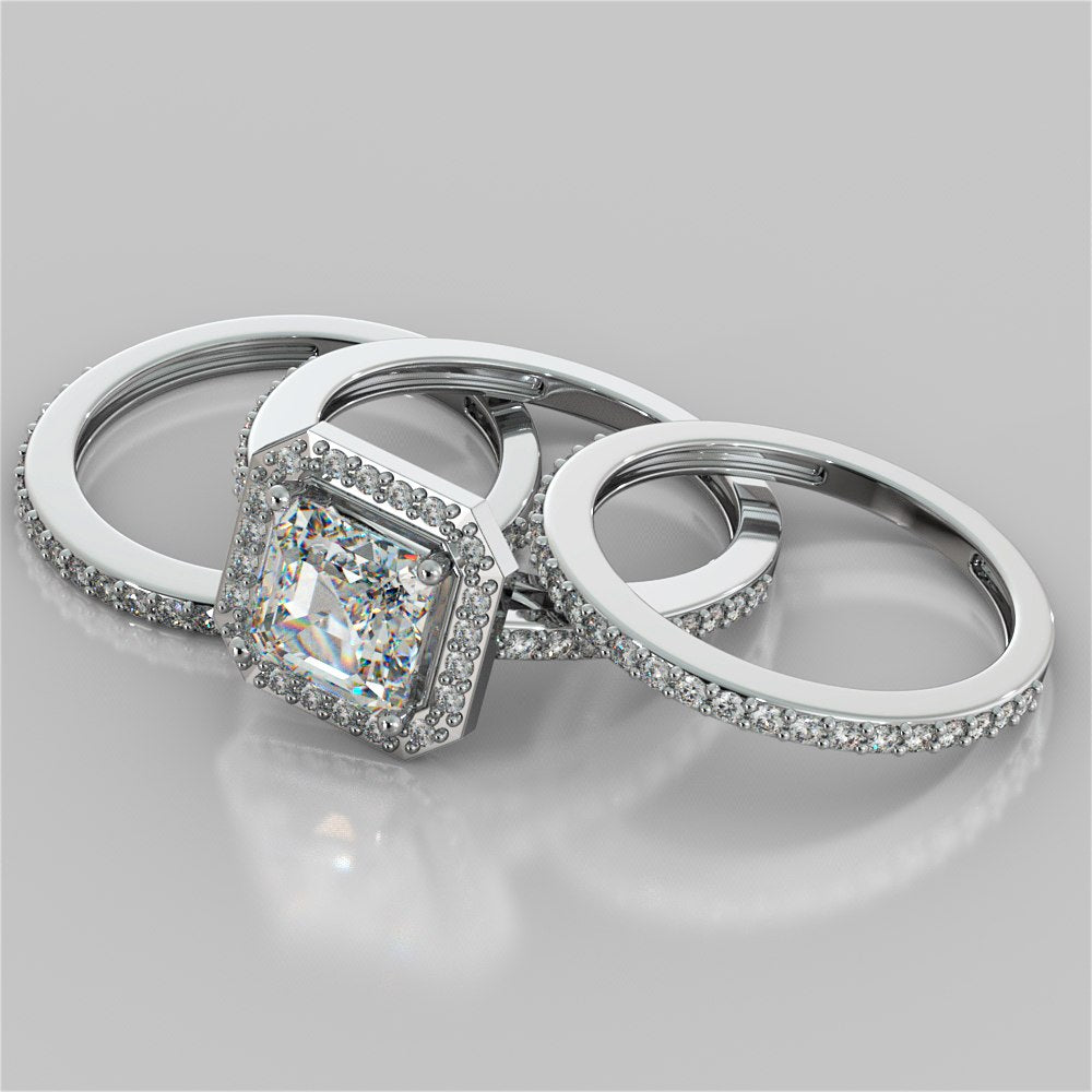 2.0CT Asscher Cut Lab Grown Diamond Halo Filigree Style Engagement Ring