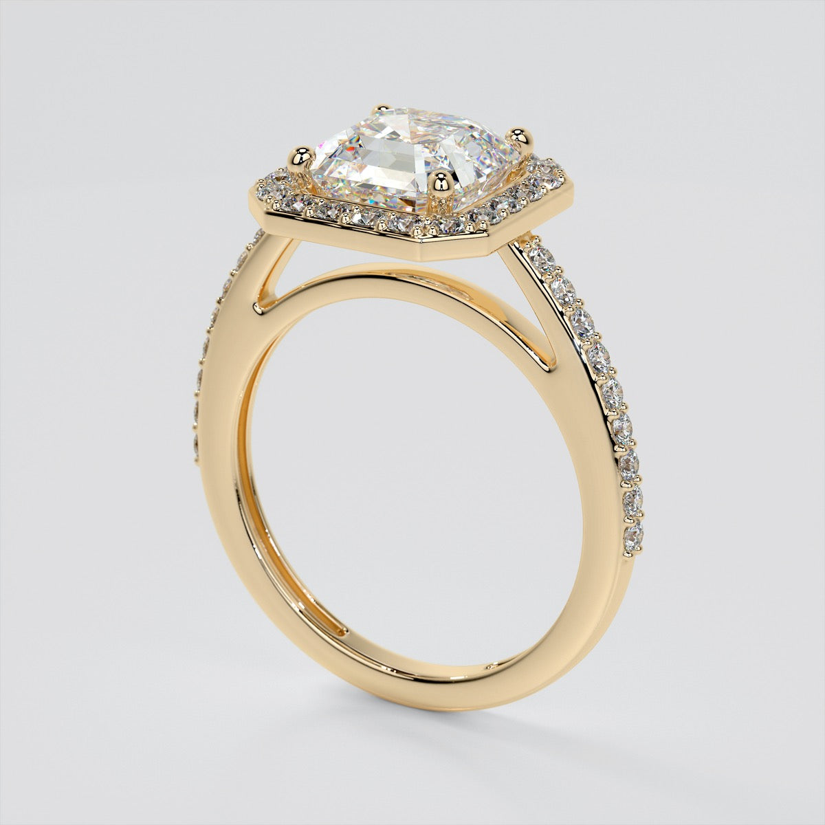 2.0CT Asscher Cut Lab Grown Diamond Halo Filigree Style Engagement Ring