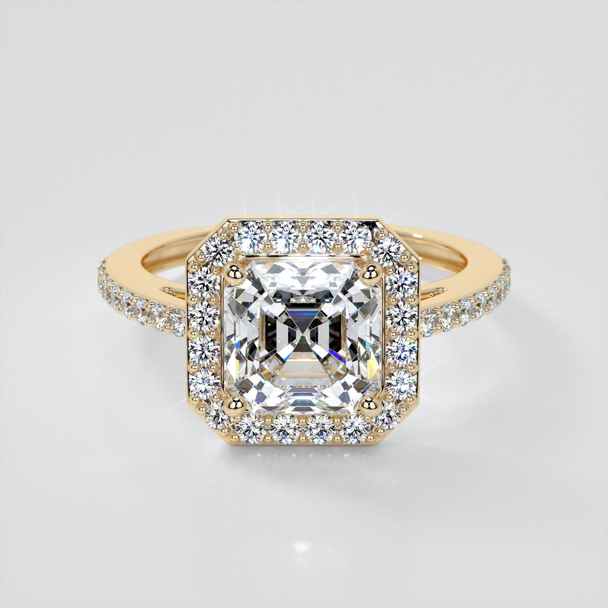 2.0CT Asscher Cut Lab Grown Diamond Halo Filigree Style Engagement Ring