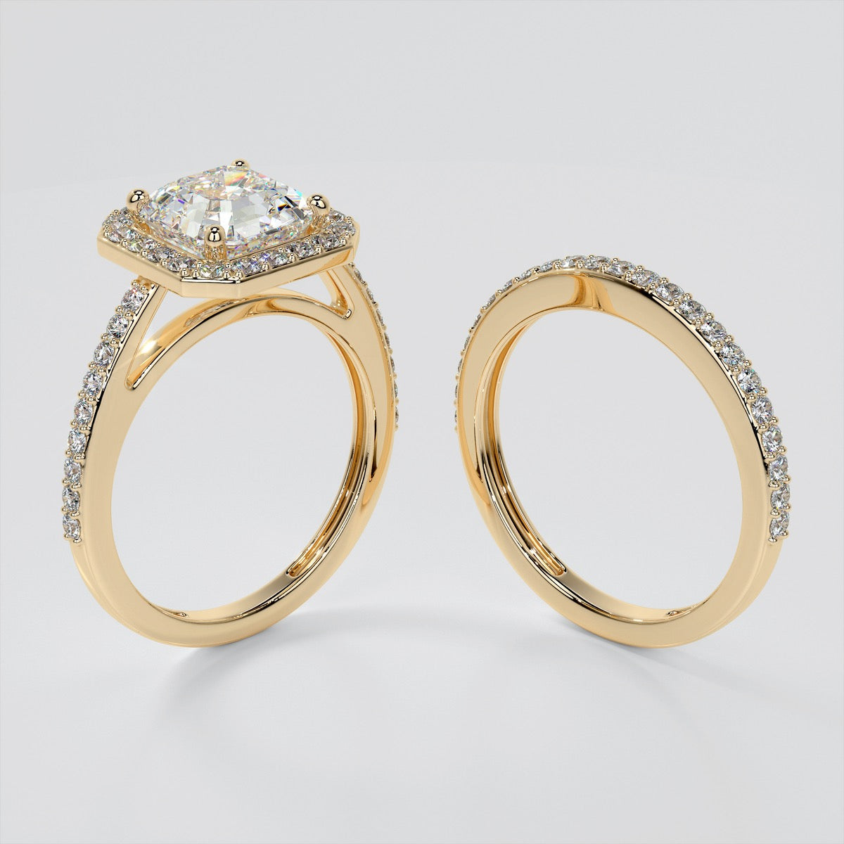 2.0CT Asscher Cut Lab Grown Diamond Halo Filigree Style Engagement Ring