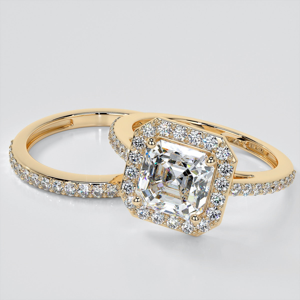 Asscher Cut Halo Filigree Style Engagement Ring
