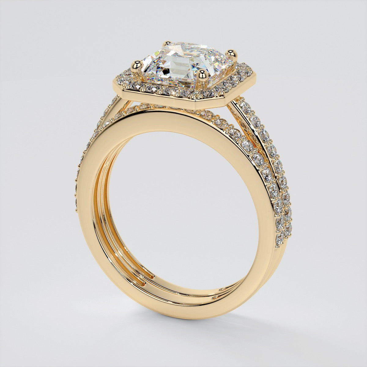 Asscher Cut Halo Wedding Set