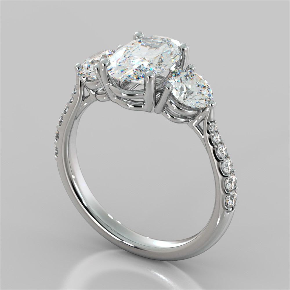 2.40Ct Oval Cut Three-Stone Engagement Ring in 14K White Gold
