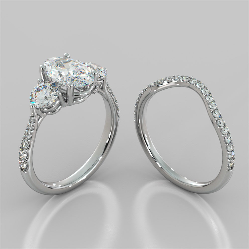 Lab Grown Diamond Oval Cut Three-Stone Engagement Ring With Accents
