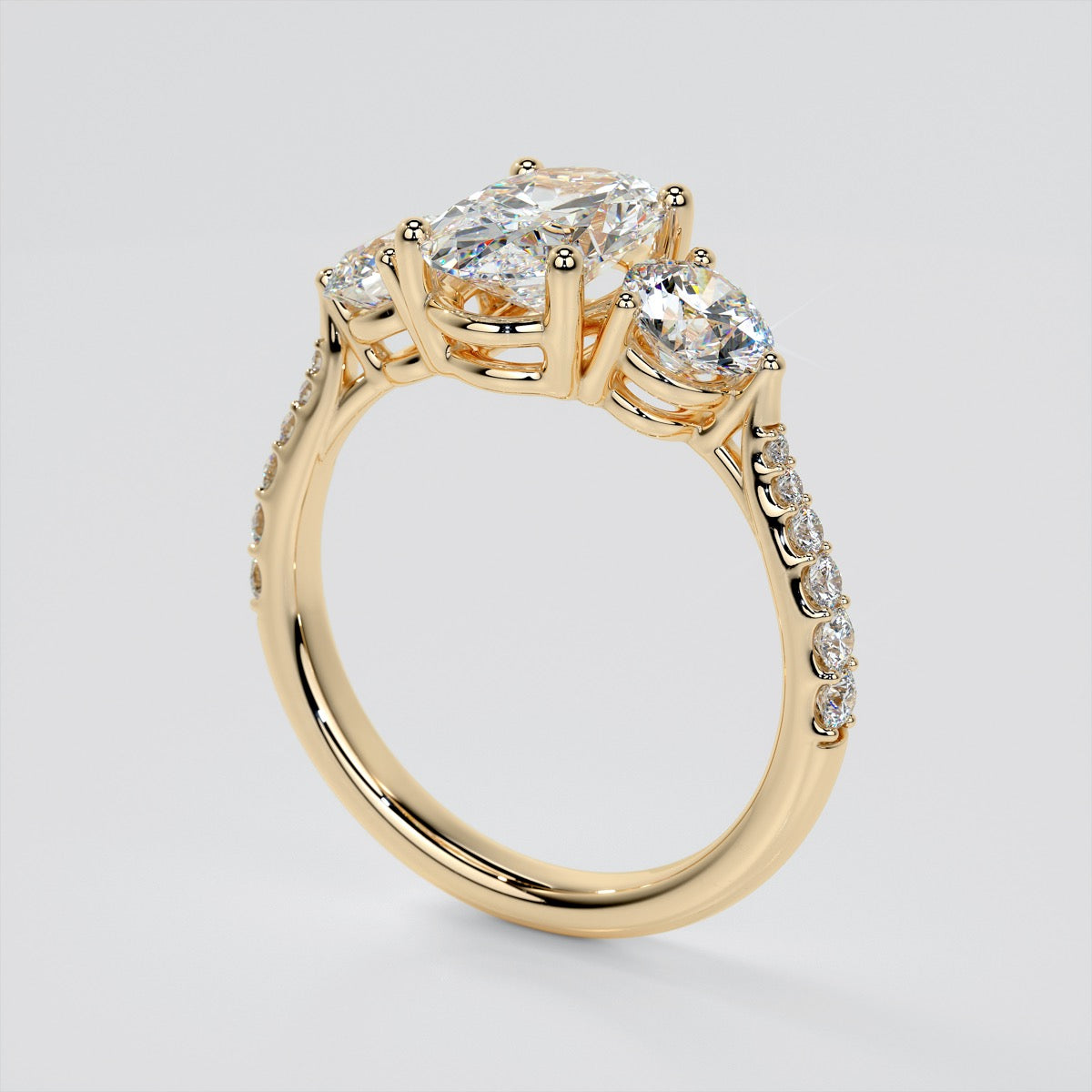 Lab Grown Diamond Oval Cut Three-Stone Engagement Ring With Accents