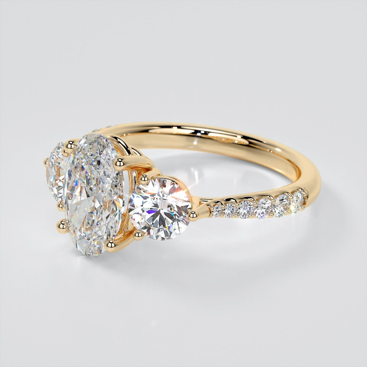 Lab Grown Diamond Oval Cut Three-Stone Engagement Ring With Accents