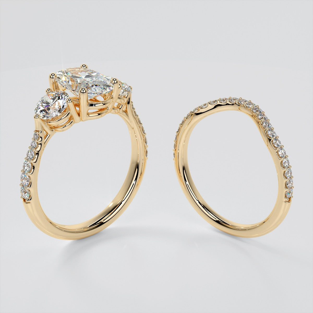 Oval Cut Three-Stone Wedding Set With Accents