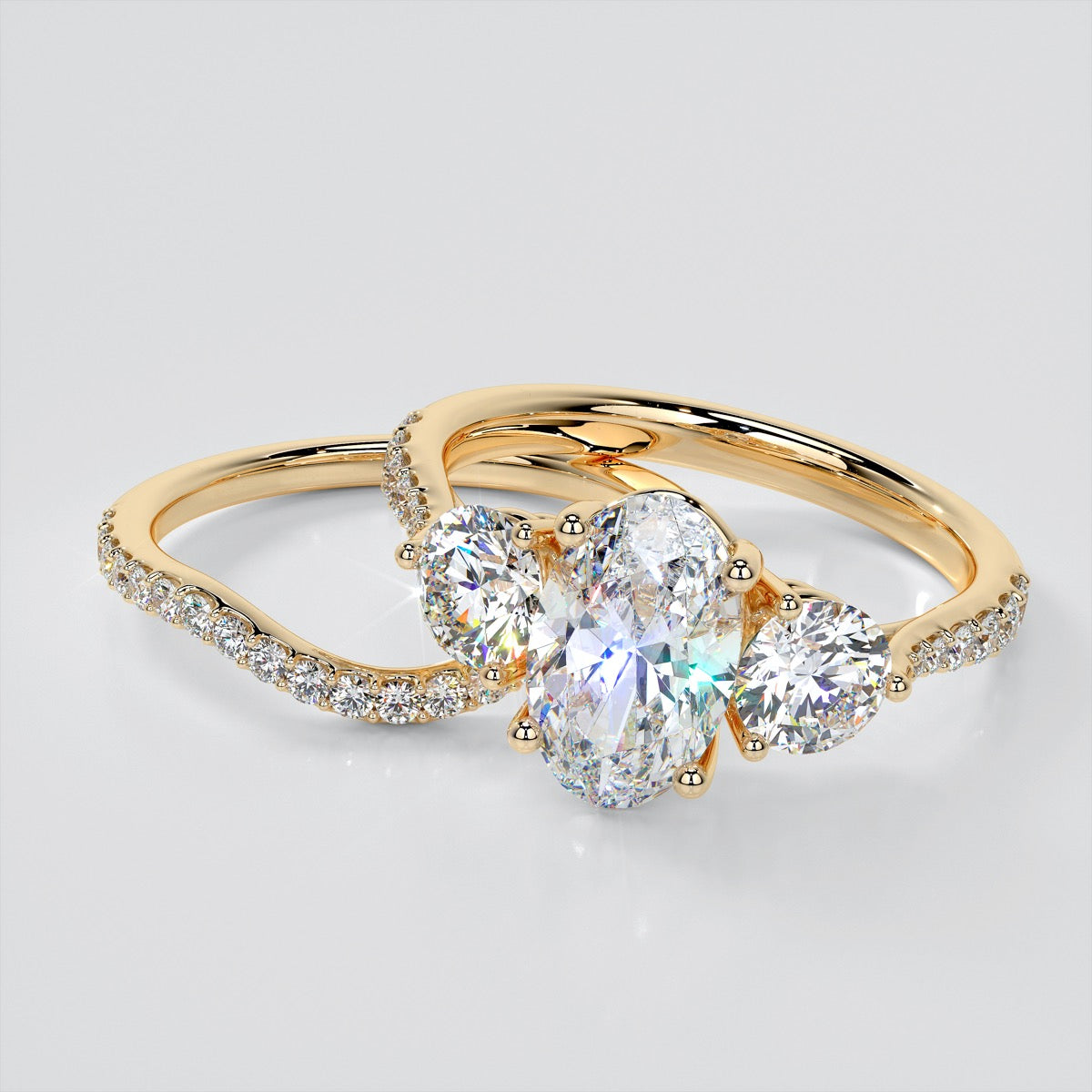 Lab Grown Diamond Oval Cut Three-Stone Engagement Ring With Accents