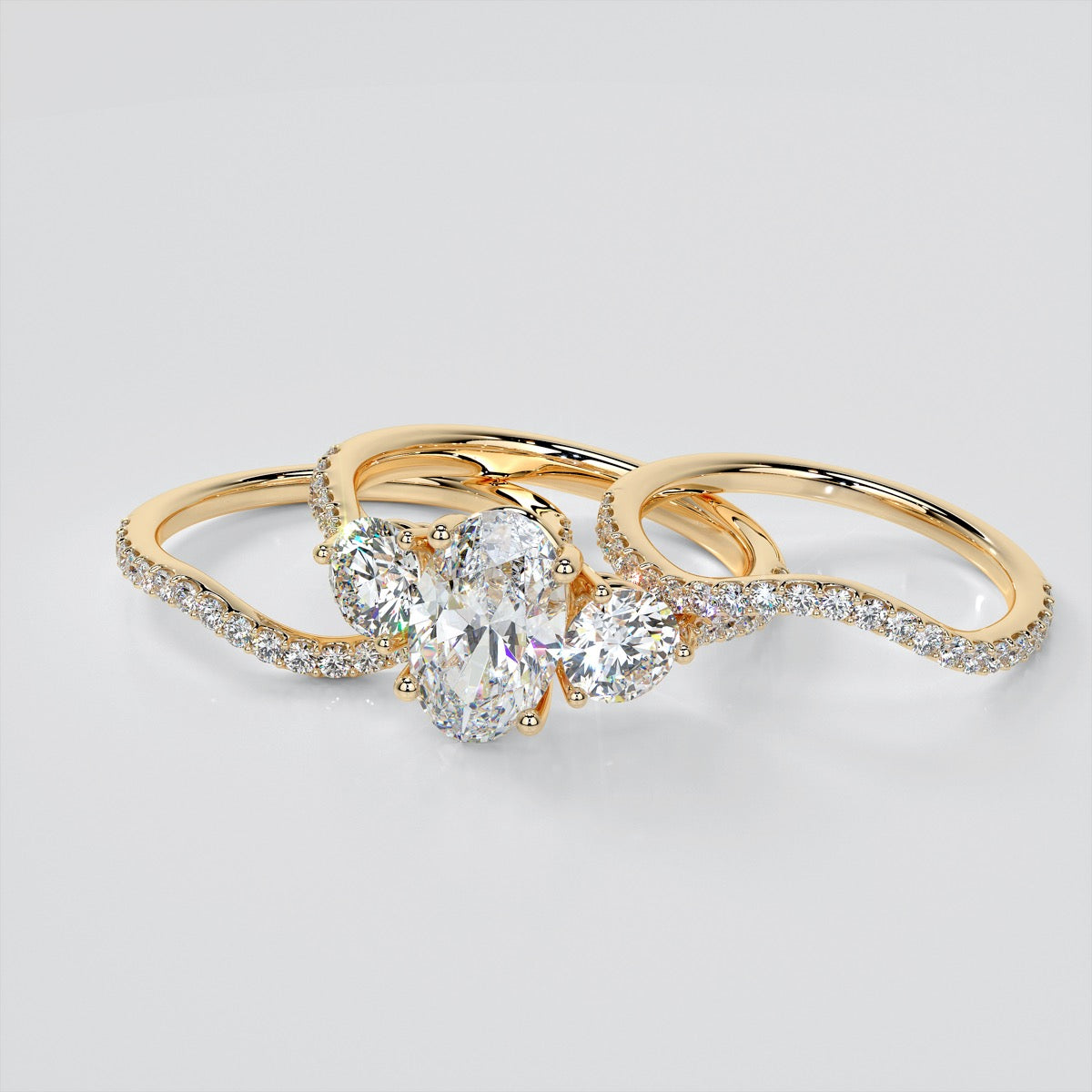 Lab Grown Diamond Oval Cut Three-Stone Engagement Ring With Accents