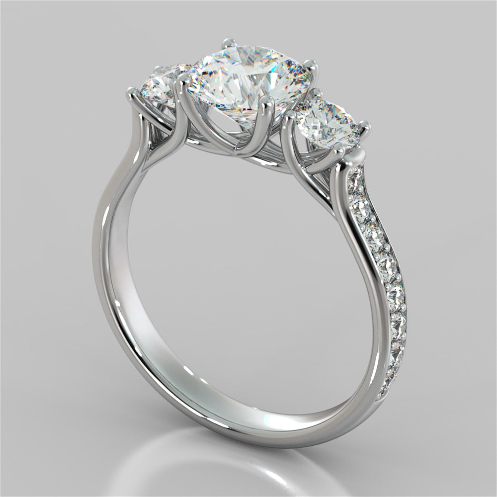 Round Cut Three Stone Trellis Wedding Set