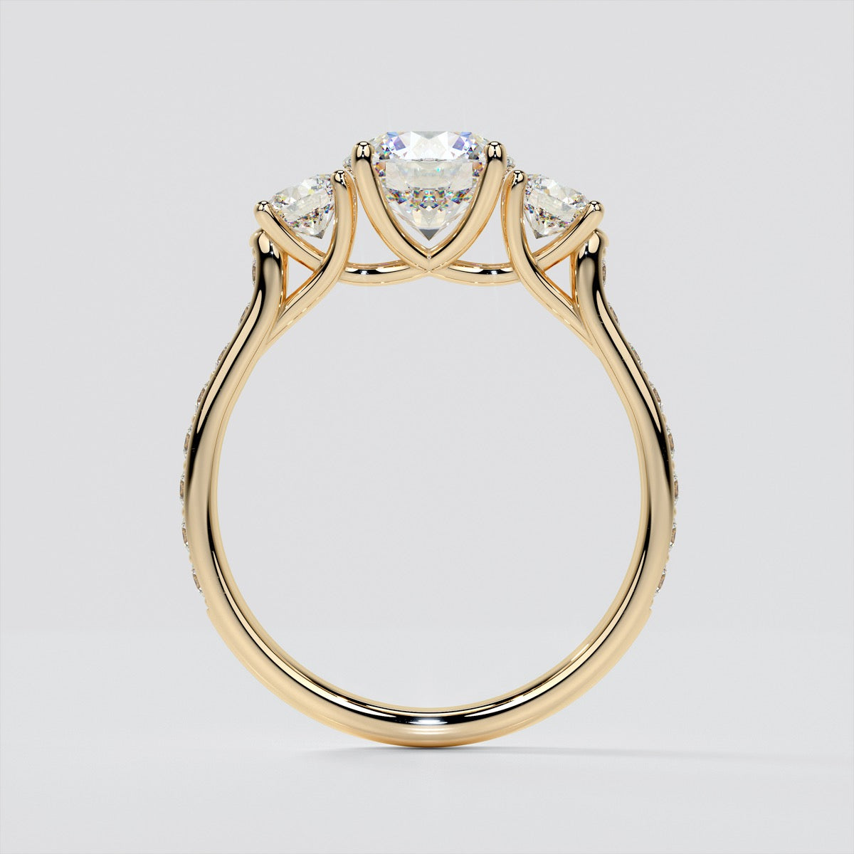 Round Cut Three Stone Trellis Wedding Set