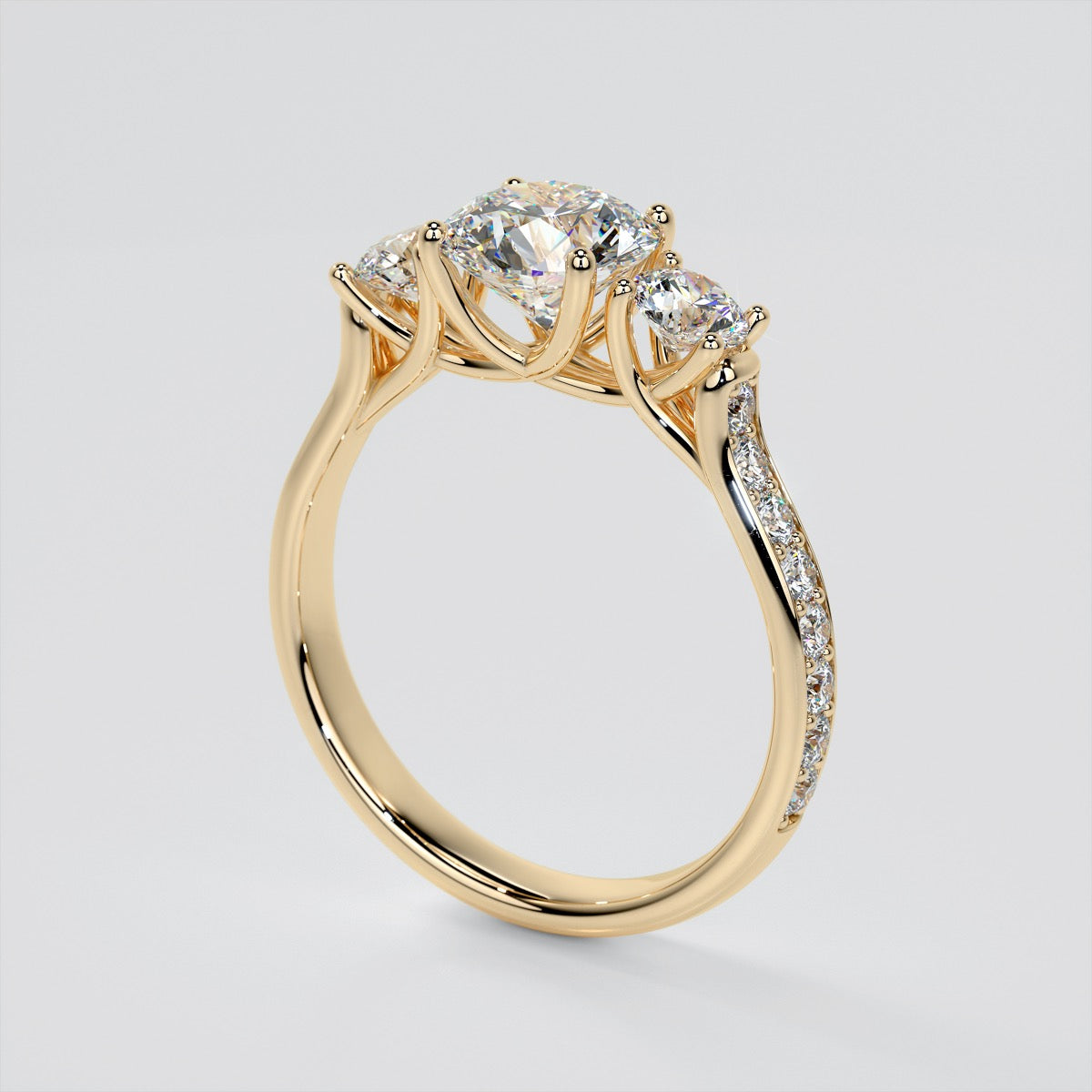 Round Cut Three Stone Trellis Wedding Set