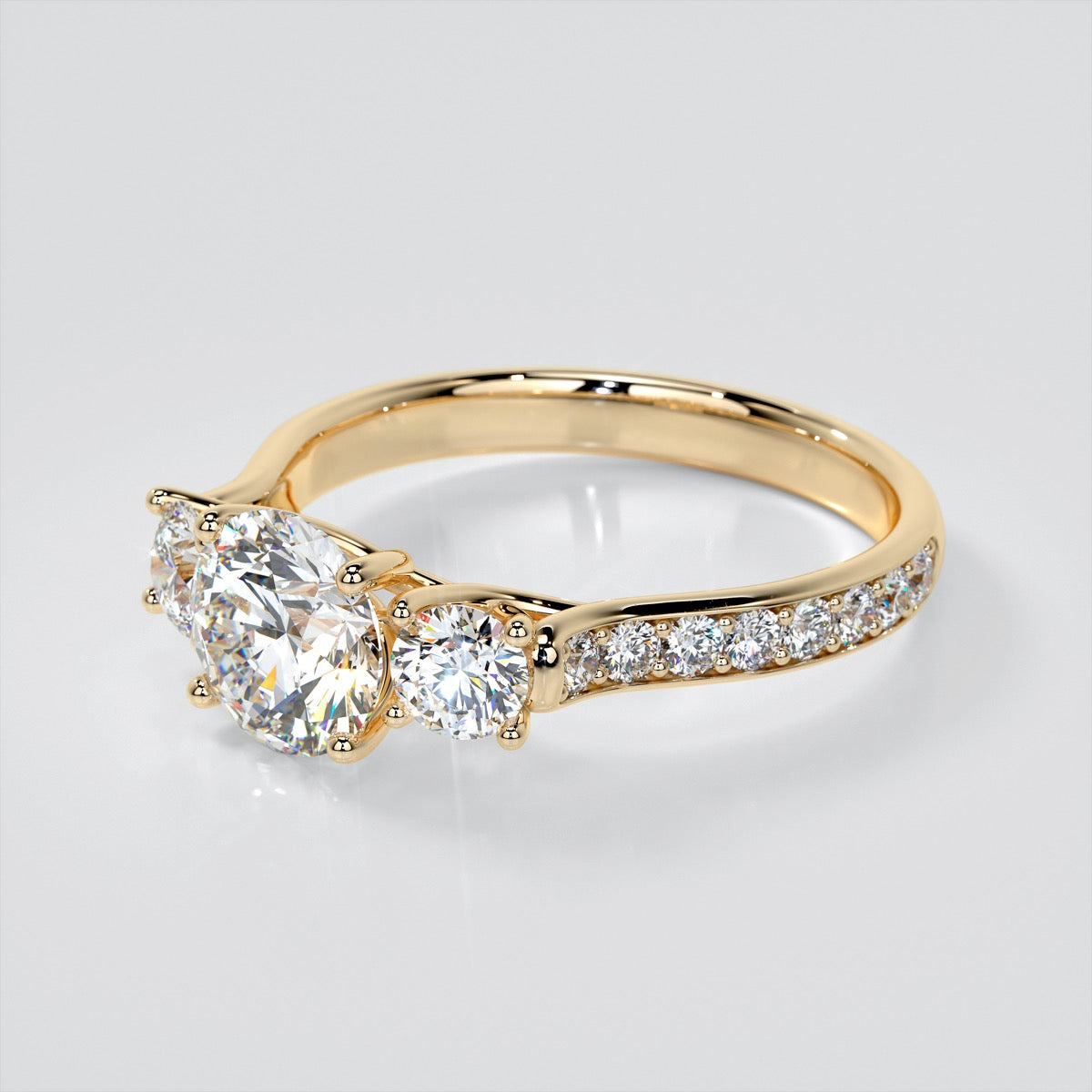 Lab Grown Diamond Round Cut Three Stone Trellis Engagement Ring