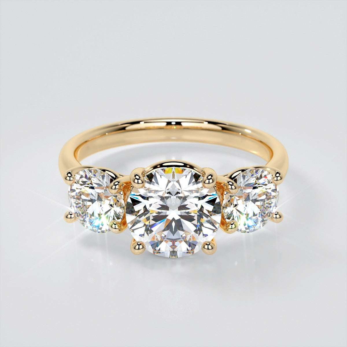 Round Cut Three-Stone Wedding Set With 2 Matching Bands