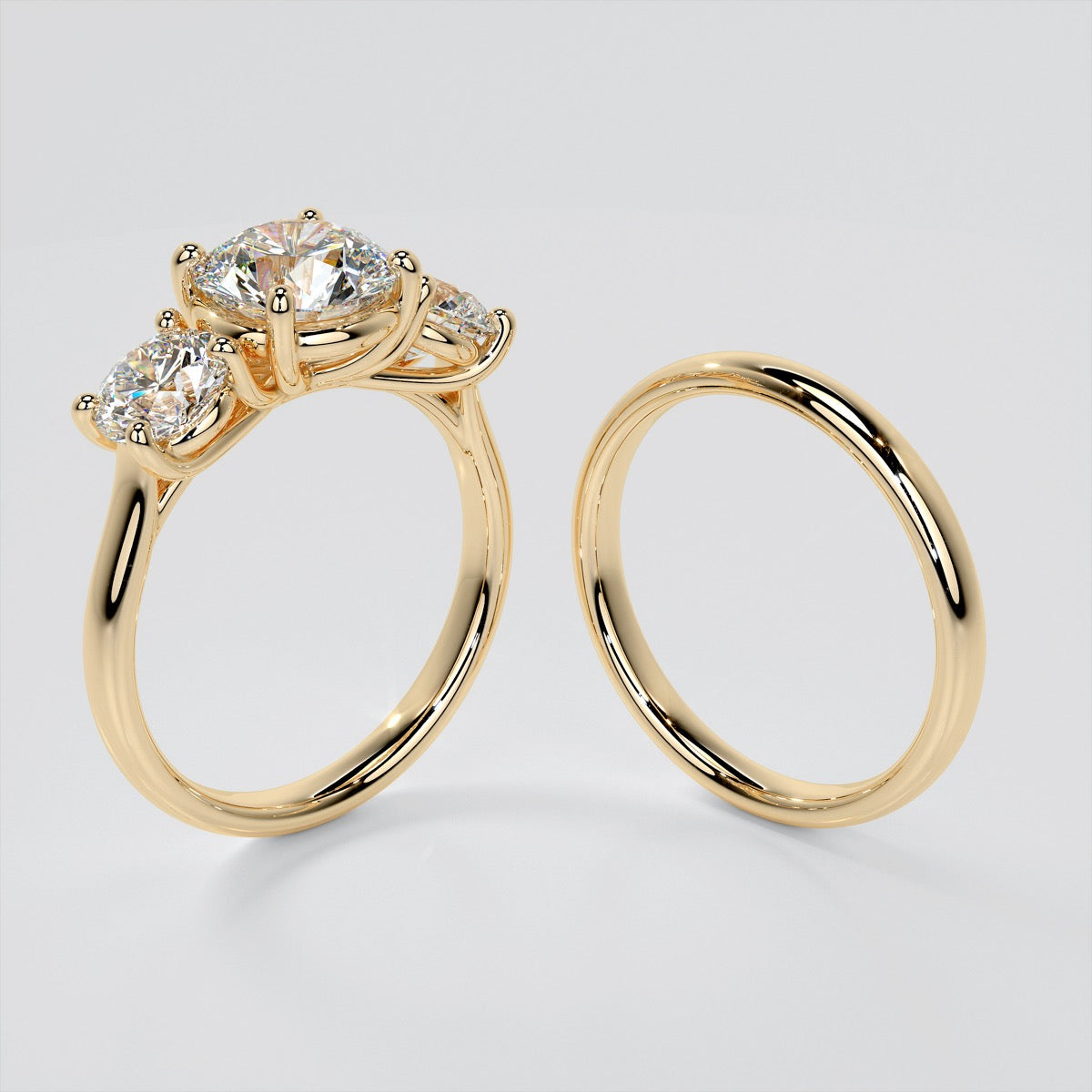 Lab Grown Diamond Round Cut Three-Stone Engagement Ring With Accents