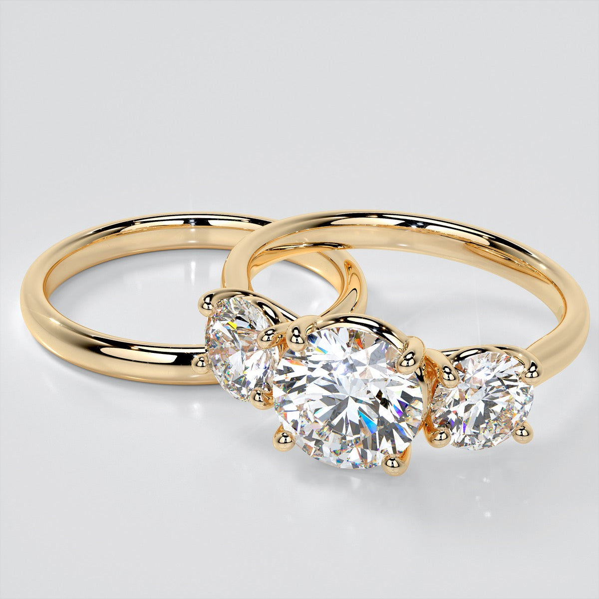 Lab Grown Diamond Round Cut Three-Stone Engagement Ring With Accents