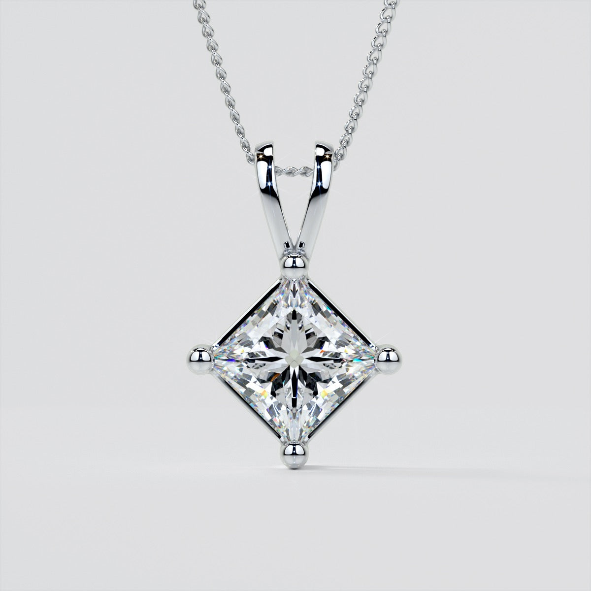 Princess Cut Solitaire Pendant With Diamond Cut Cable Chain