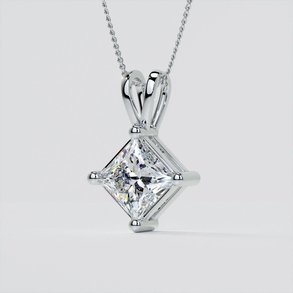 Princess Cut Solitaire Pendant With Diamond Cut Cable Chain
