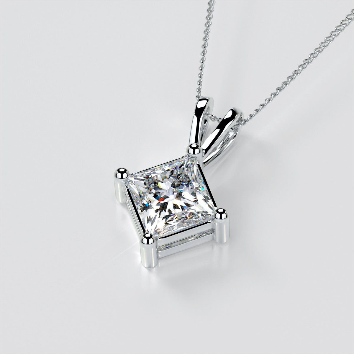 Princess Cut Solitaire Pendant With Diamond Cut Cable Chain