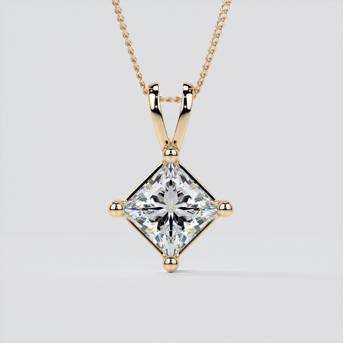 Princess Cut Solitaire Pendant With Diamond Cut Cable Chain