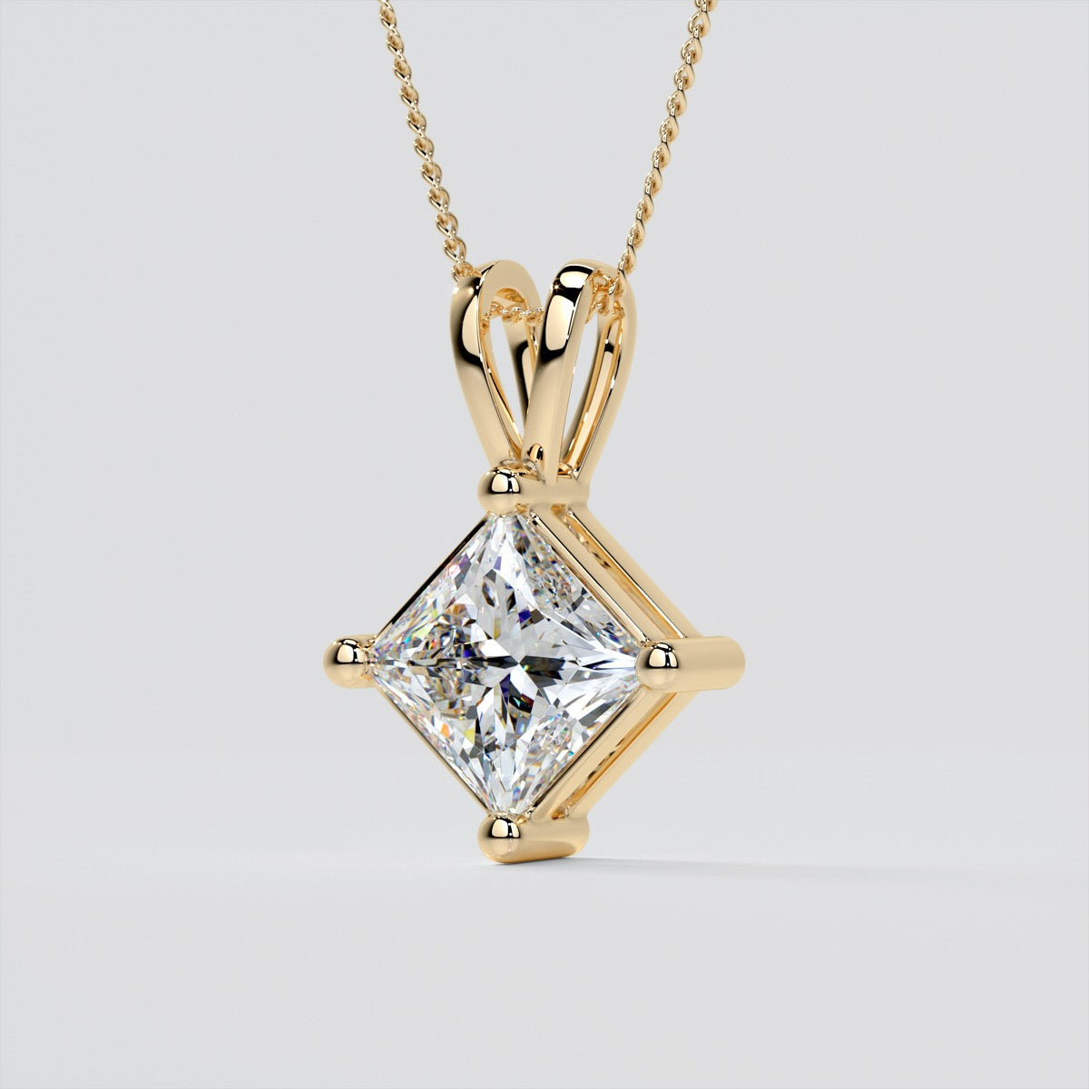 Princess Cut Solitaire Pendant With Diamond Cut Cable Chain