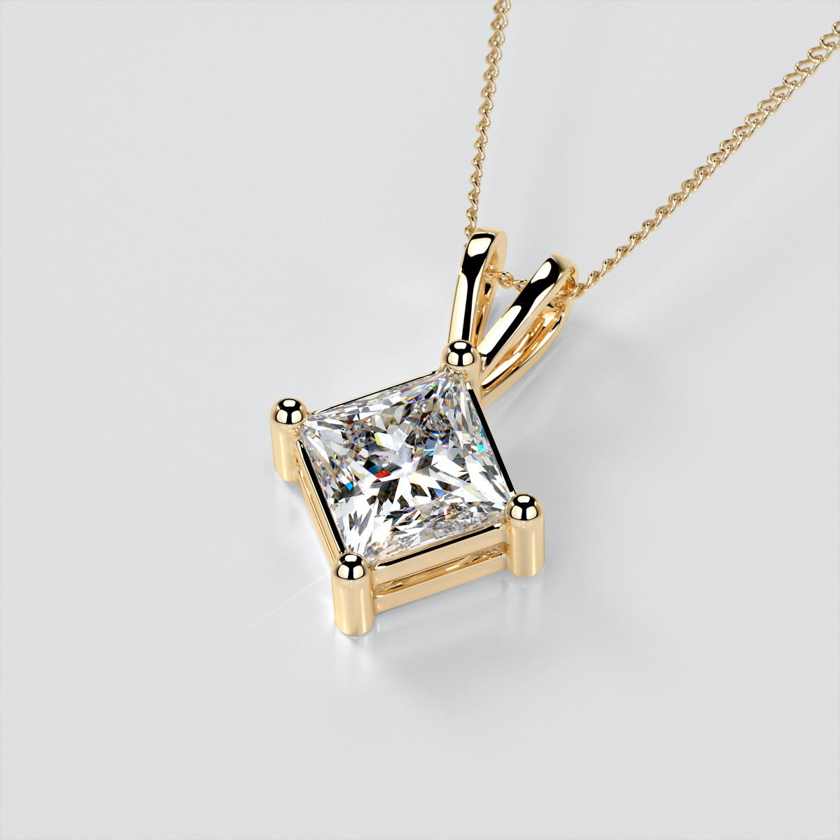 Princess Cut Solitaire Pendant With Diamond Cut Cable Chain