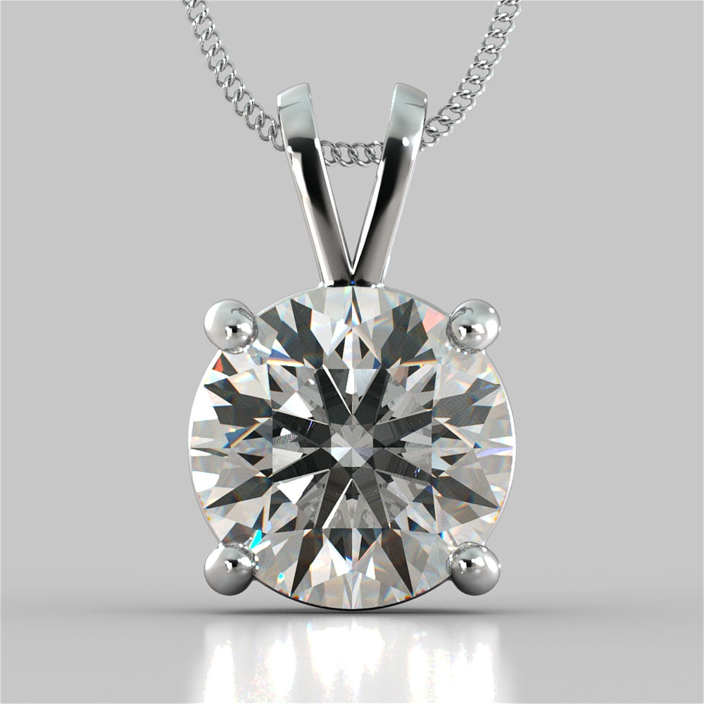 Lab Grown Diamond Round Cut Solitaire Pendant With Diamond Cut Cable Chain