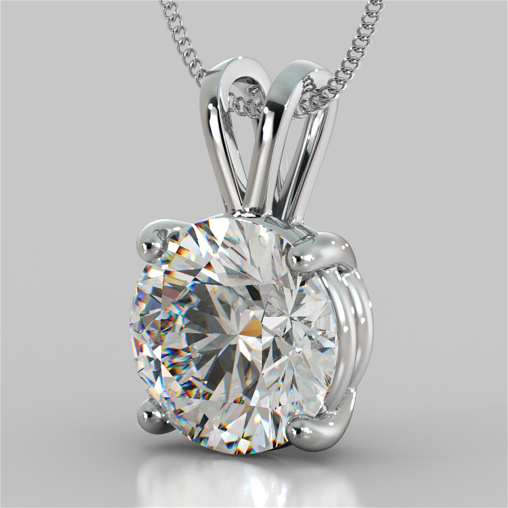 5.0Ct Round Cut Solitaire Pendant in 14K White Gold With Diamond Cut Cable Chain