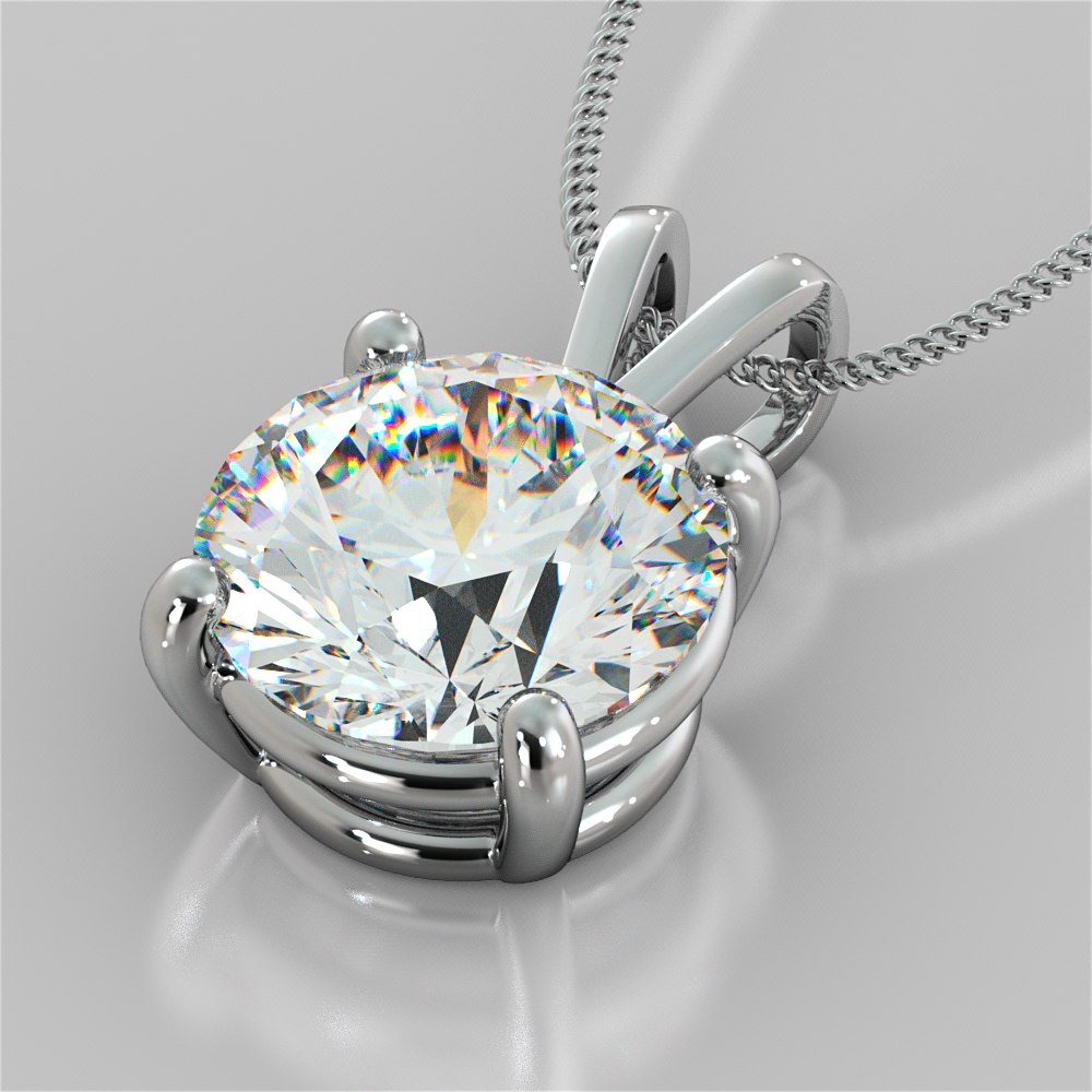 5.0Ct Round Cut Solitaire Pendant in 14K White Gold With Diamond Cut Cable Chain