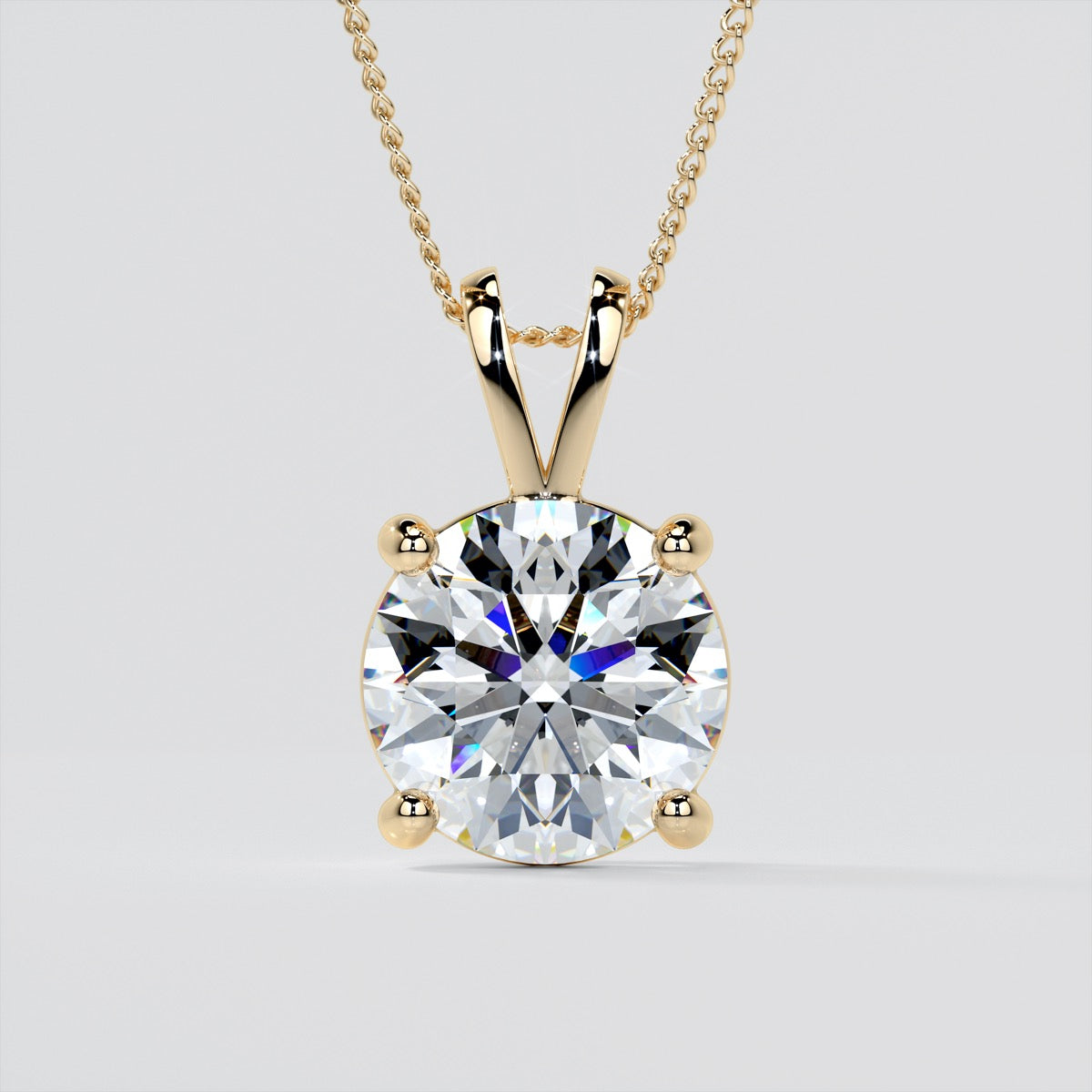 Round Cut Solitaire Pendant With Diamond Cut Cable Chain