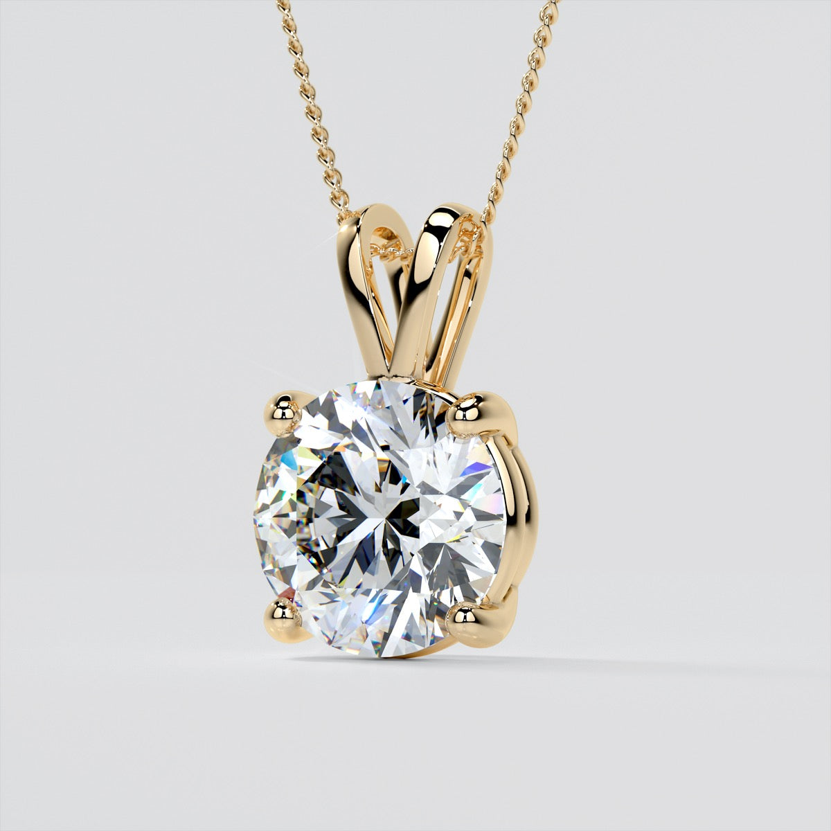 Round Cut Solitaire Pendant With Diamond Cut Cable Chain