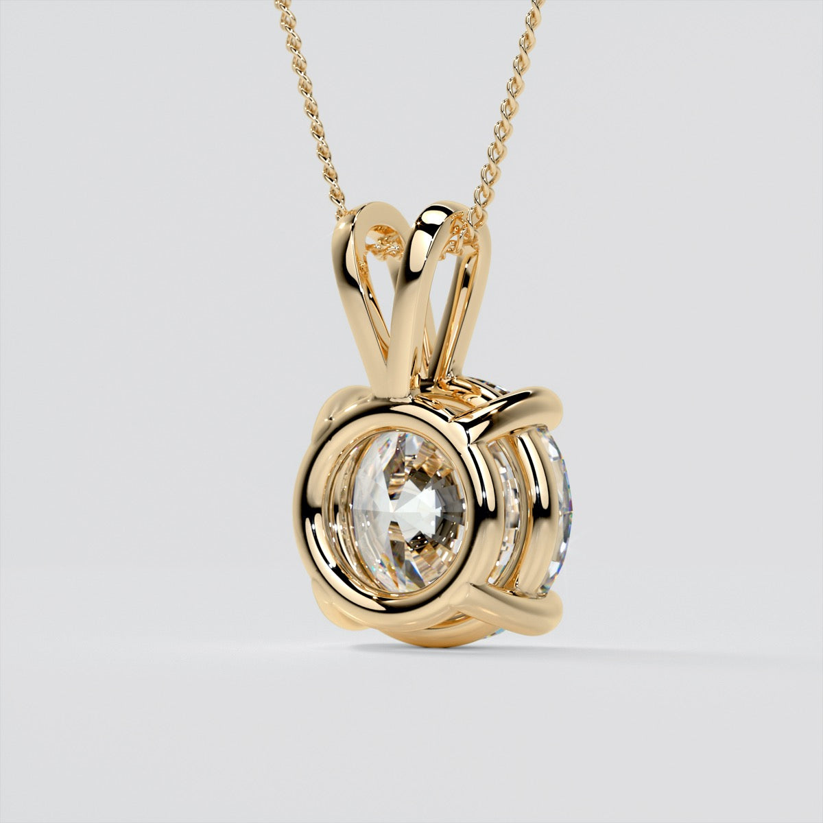Lab Grown Diamond Round Cut Solitaire Pendant With Diamond Cut Cable Chain