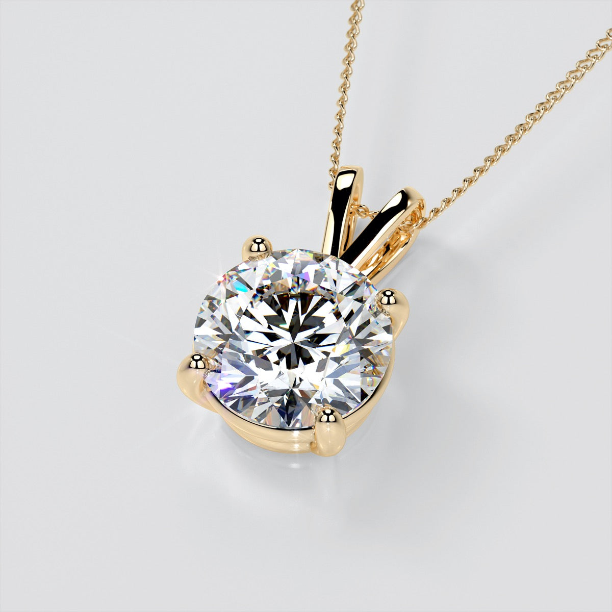 Round Cut Solitaire Pendant With Diamond Cut Cable Chain
