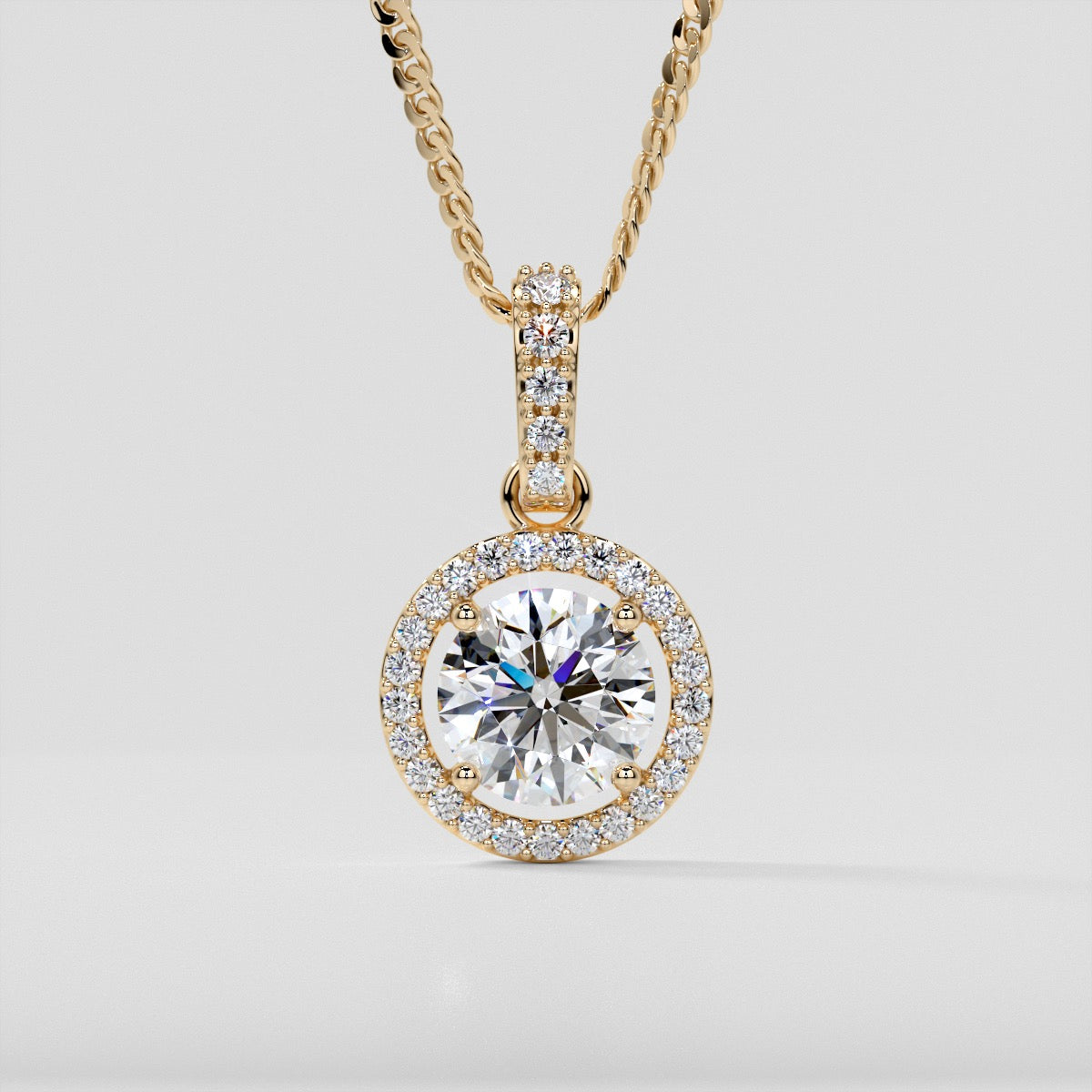 2.33CT Round Cut Embellished Bail and Halo Pendant