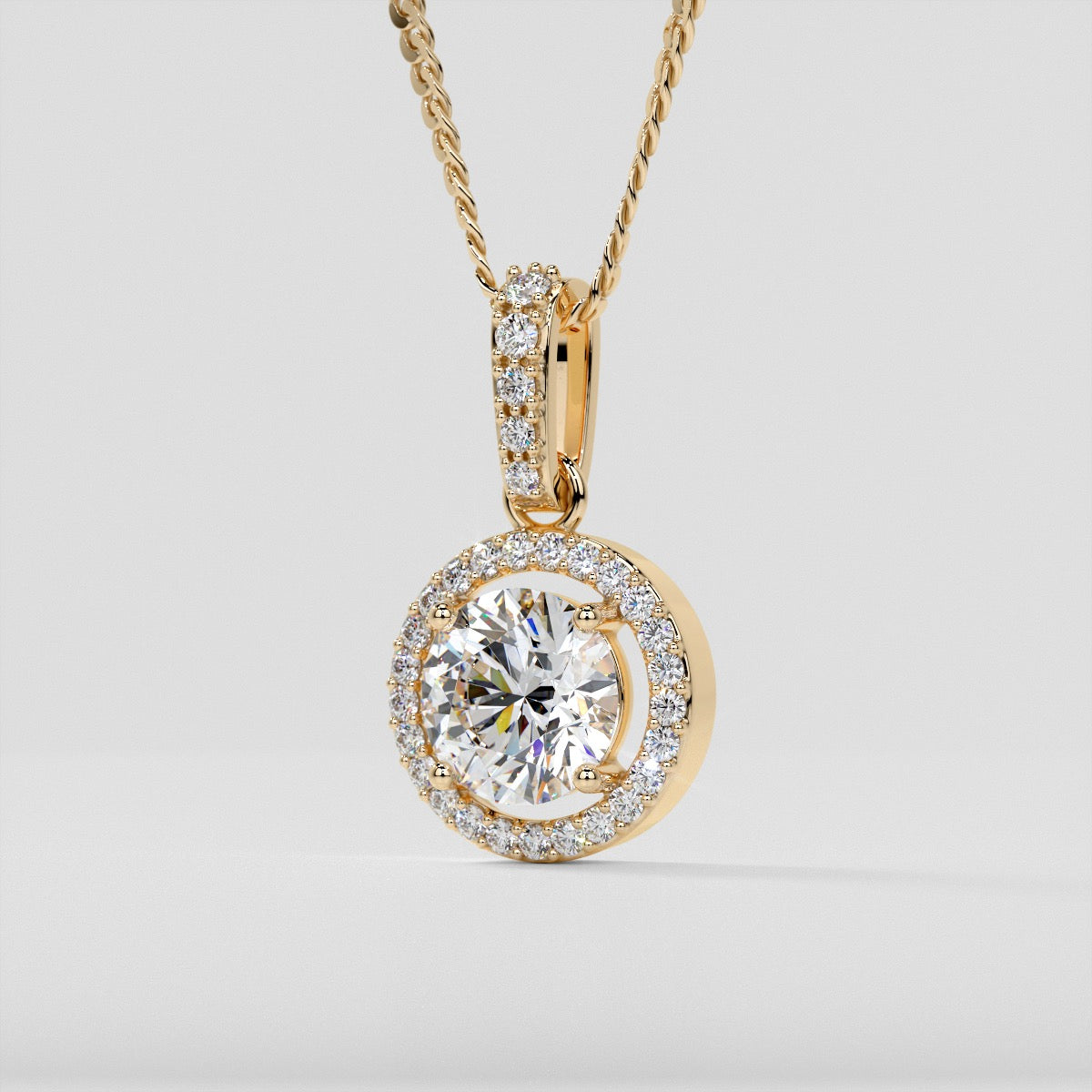2.33CT Round Cut Embellished Bail and Halo Pendant