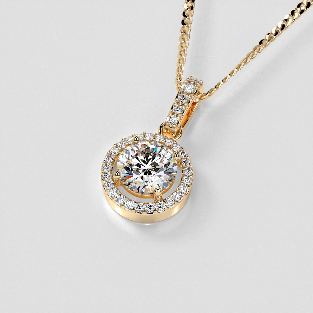 2.33CT Round Cut Embellished Bail and Halo Pendant
