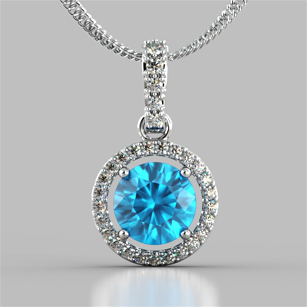 Round Cut Embellished Bail and Halo Pendant