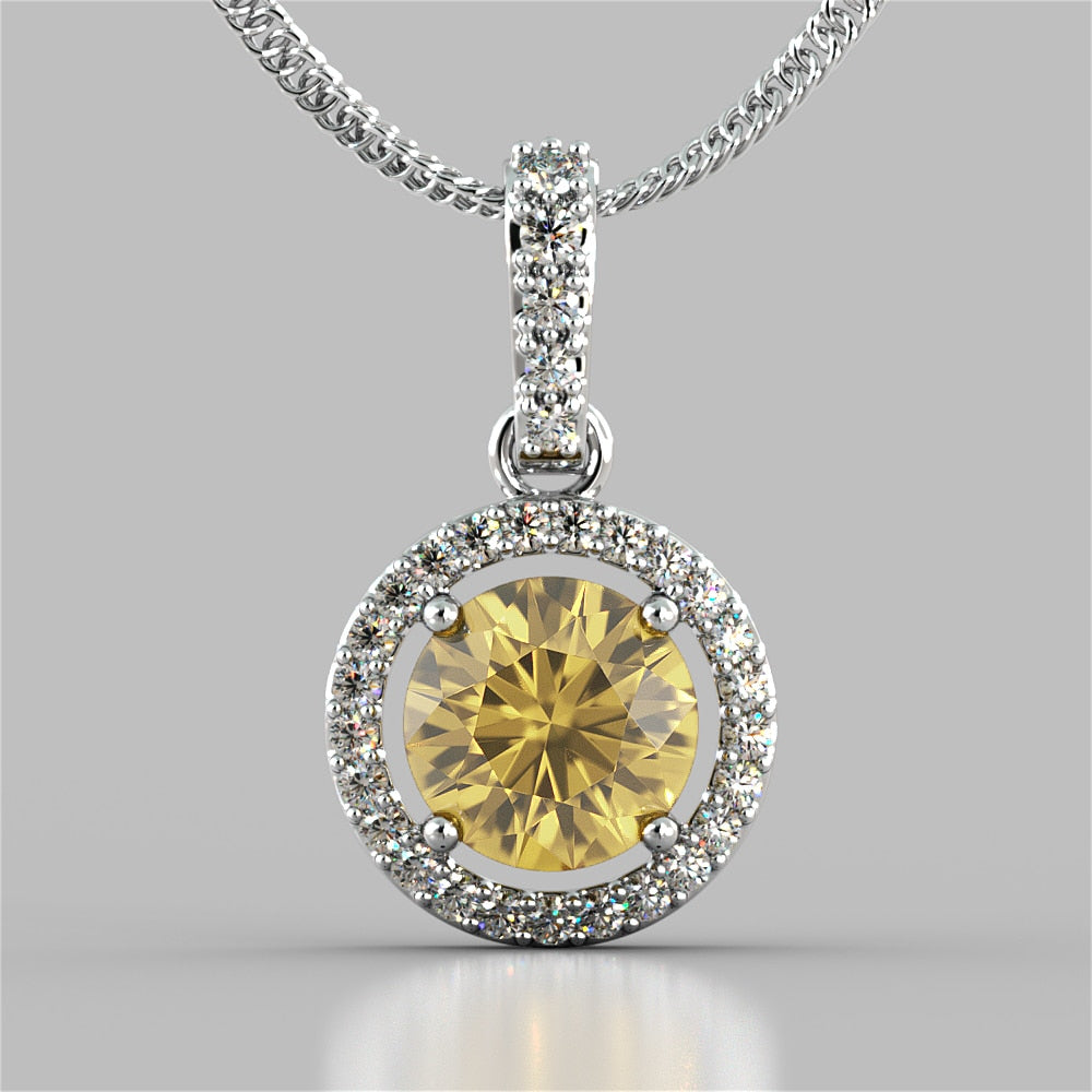 Round Cut Embellished Bail and Halo Pendant