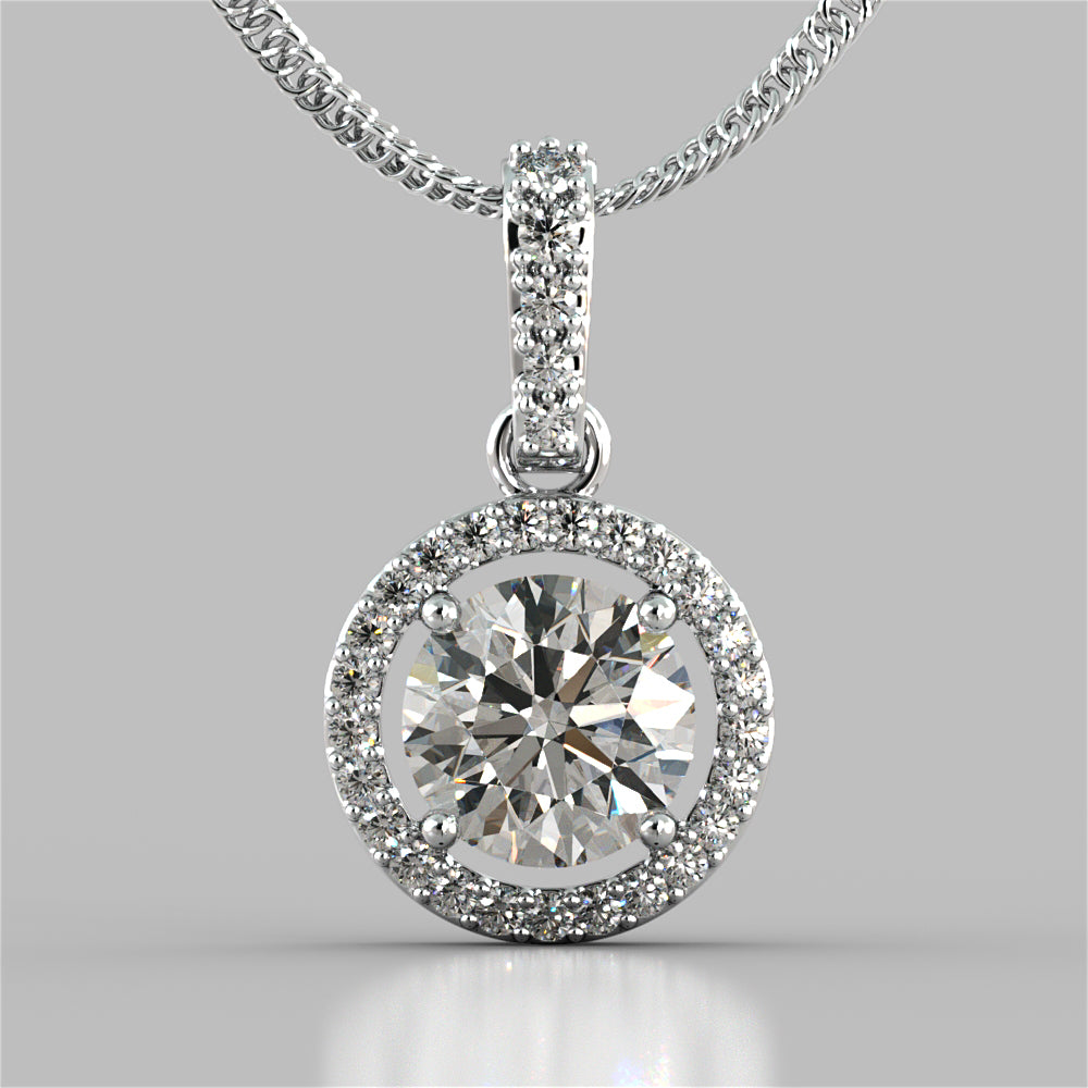 2.33CT Round Cut Embellished Bail and Halo Pendant