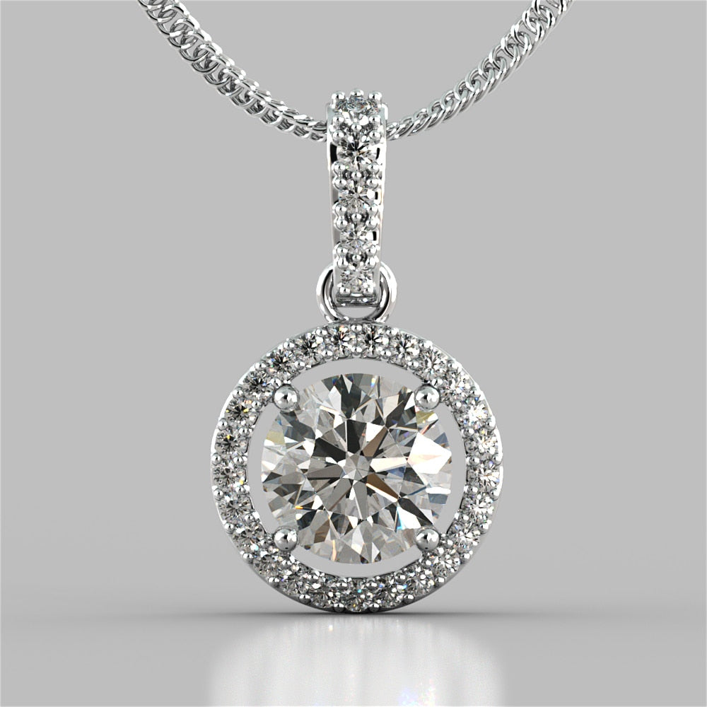 Round Cut Embellished Bail and Halo Pendant