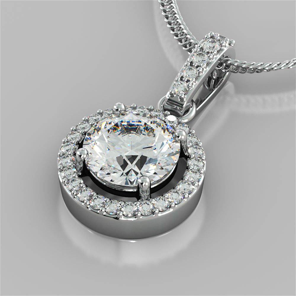 2.33CT Round Cut Embellished Bail and Halo Pendant