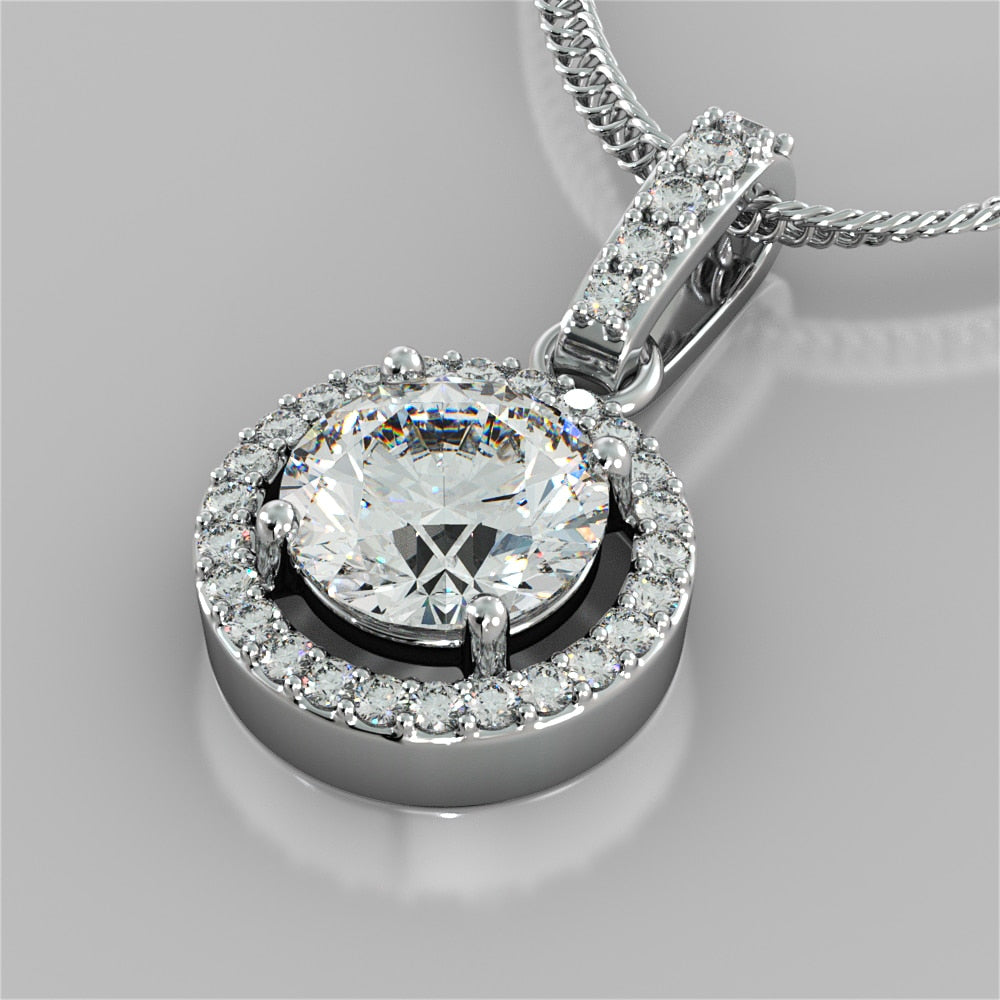 Round Cut Embellished Bail and Halo Pendant